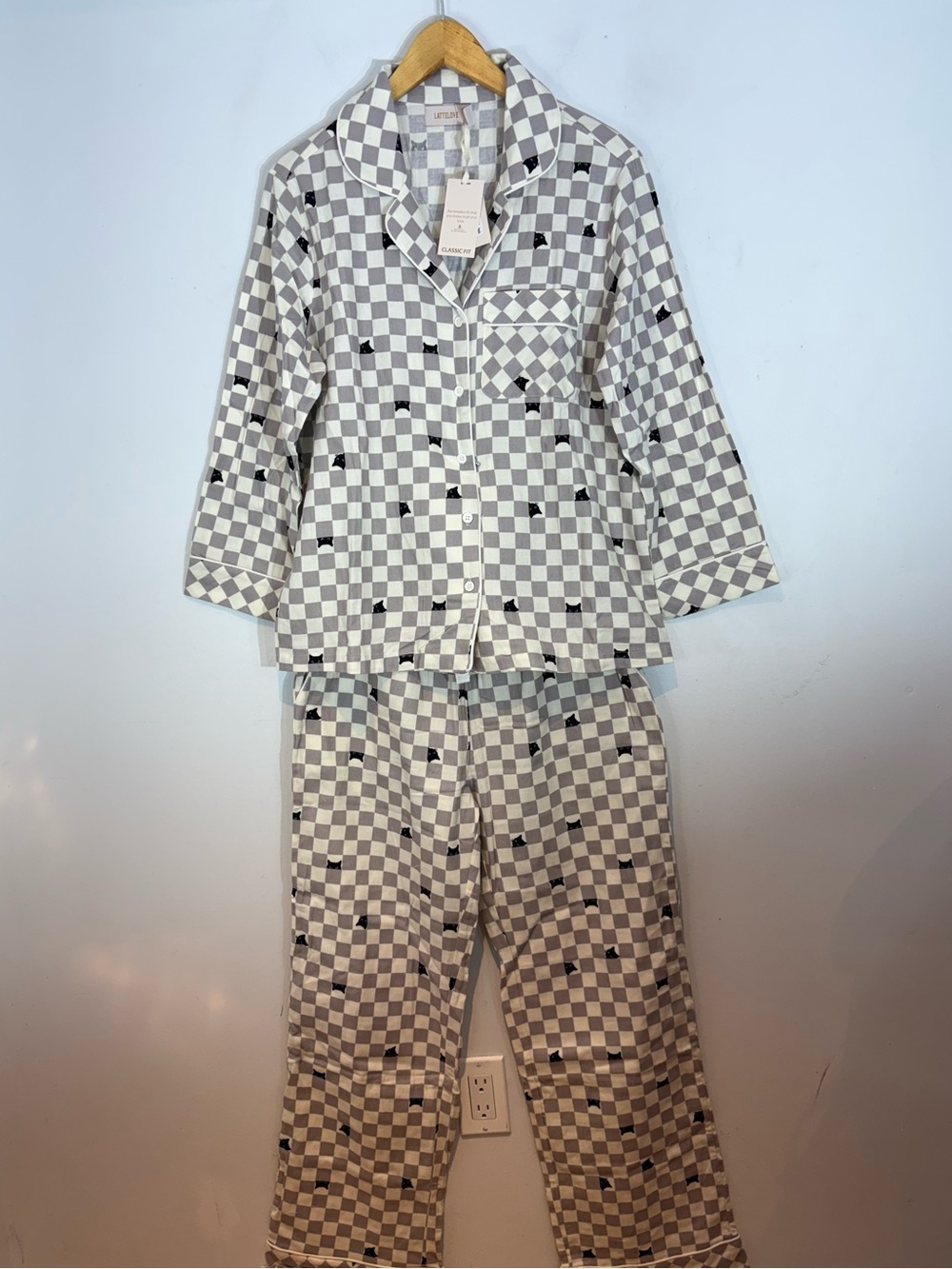 Latte Love Co. Cat Print 2-Piece Cotton Pajama Set Size Small NWT